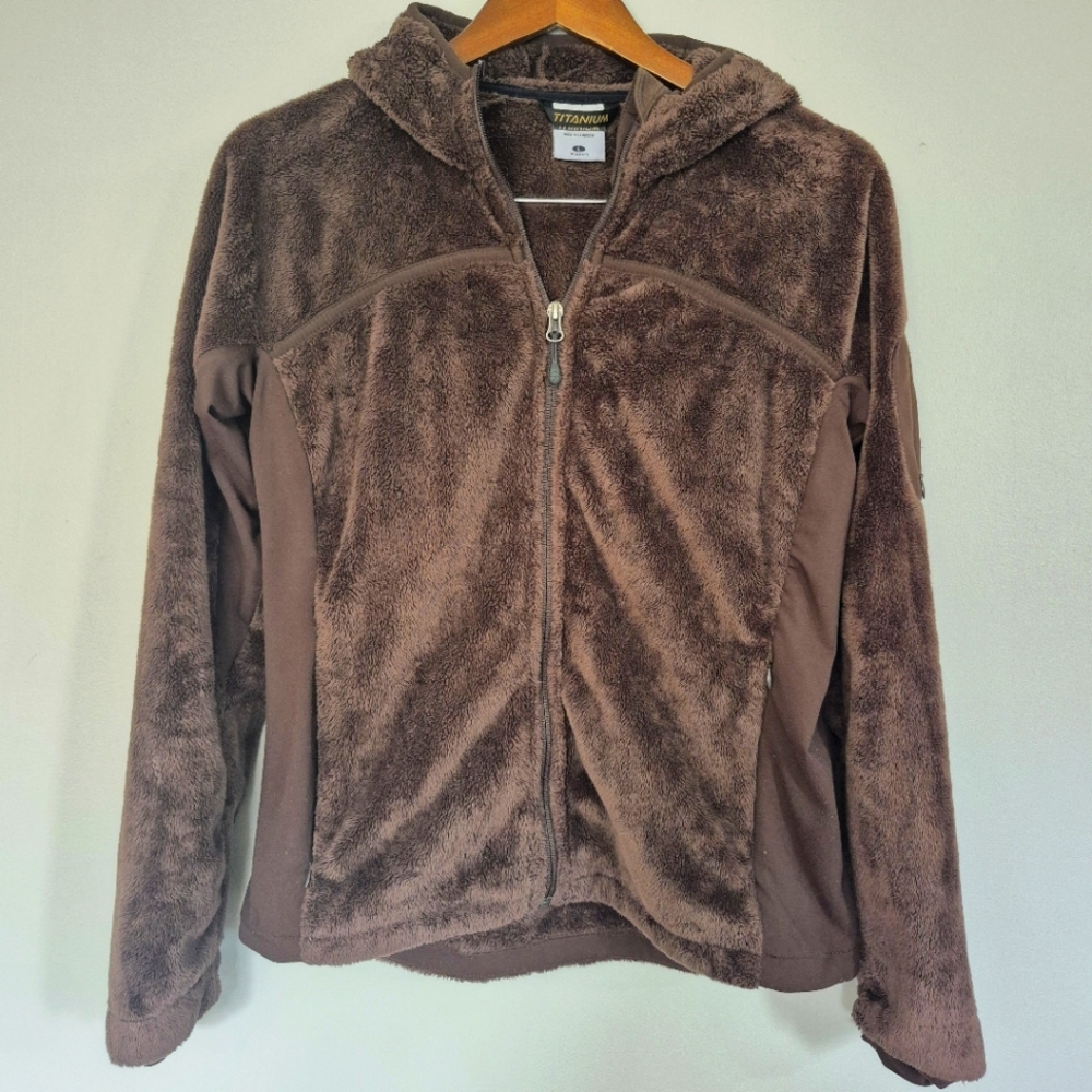 Columbia Titanium Fuzzy Brown Full Zip Cozy Hoodie Jacket Large